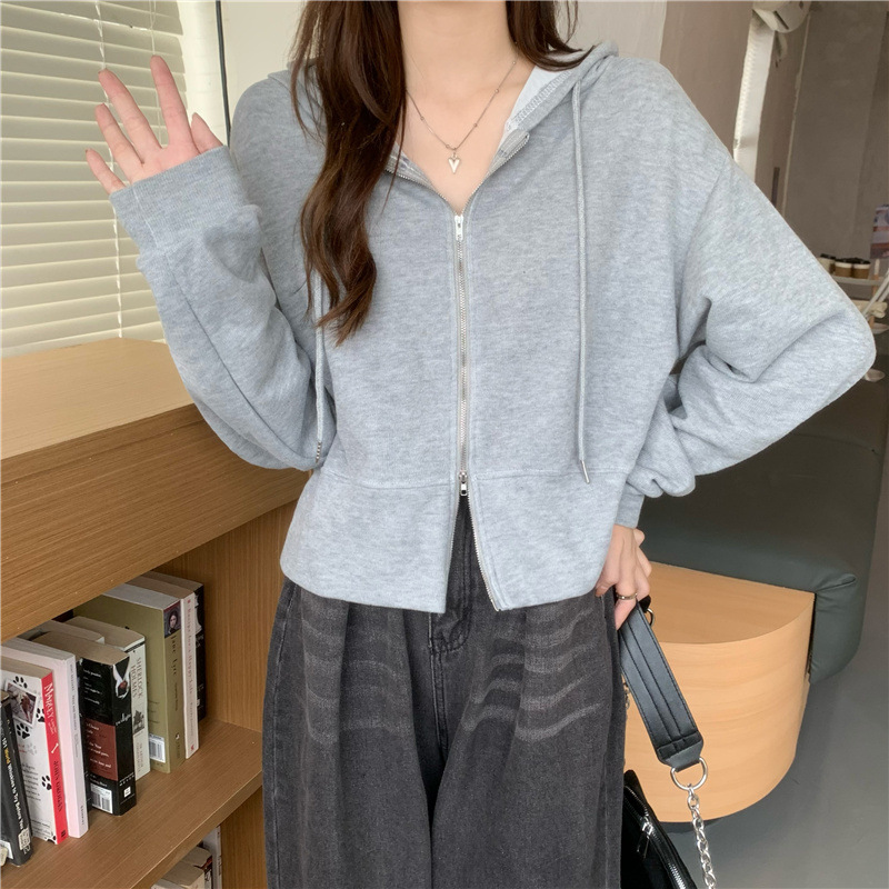 Damen Kapuzenpullover Mit Reißverschluss Lockerer Herbststyle_voghion.com