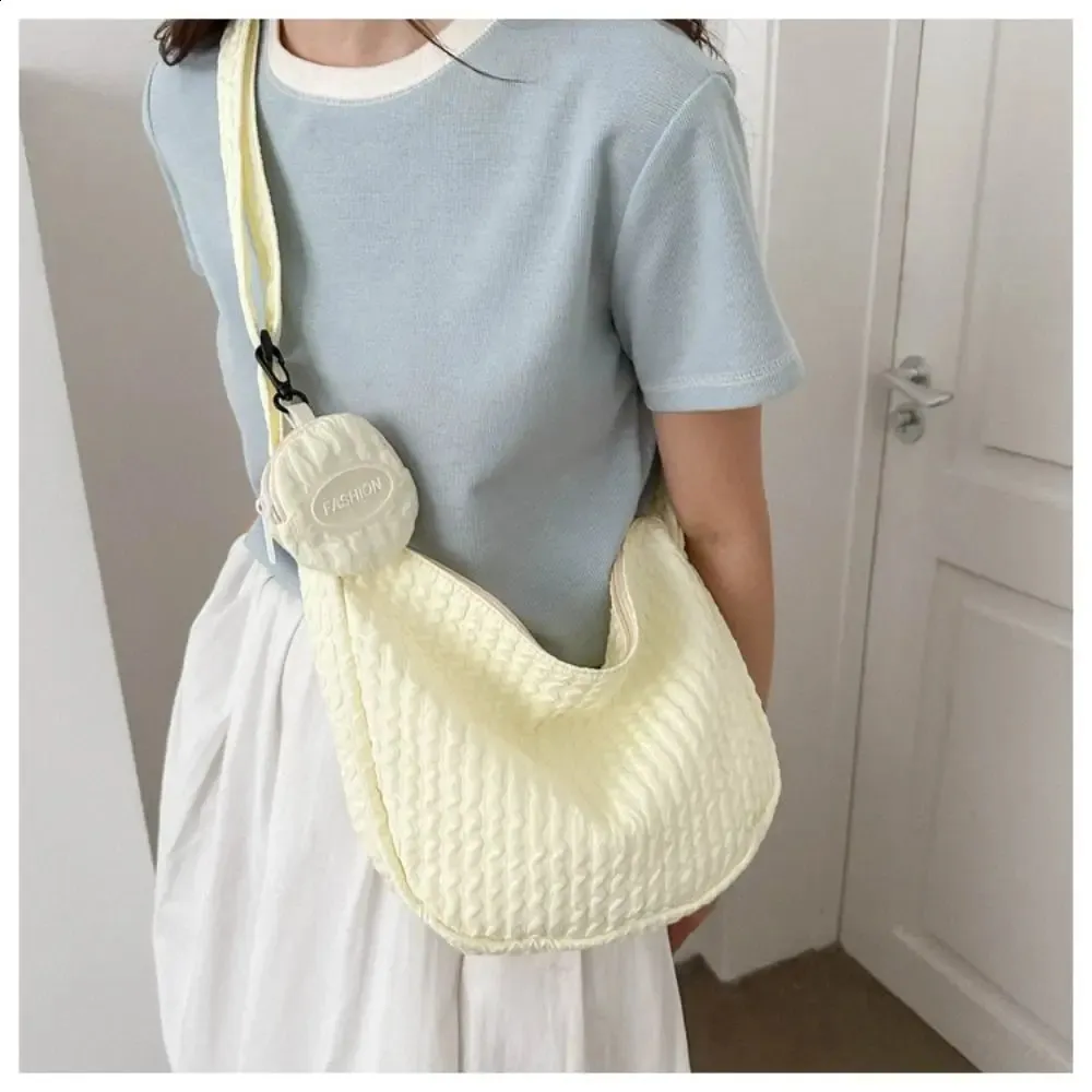 Ruched Crossbody Shoulder Bag For Women Nylon Pleated Satchel_voghion.com
