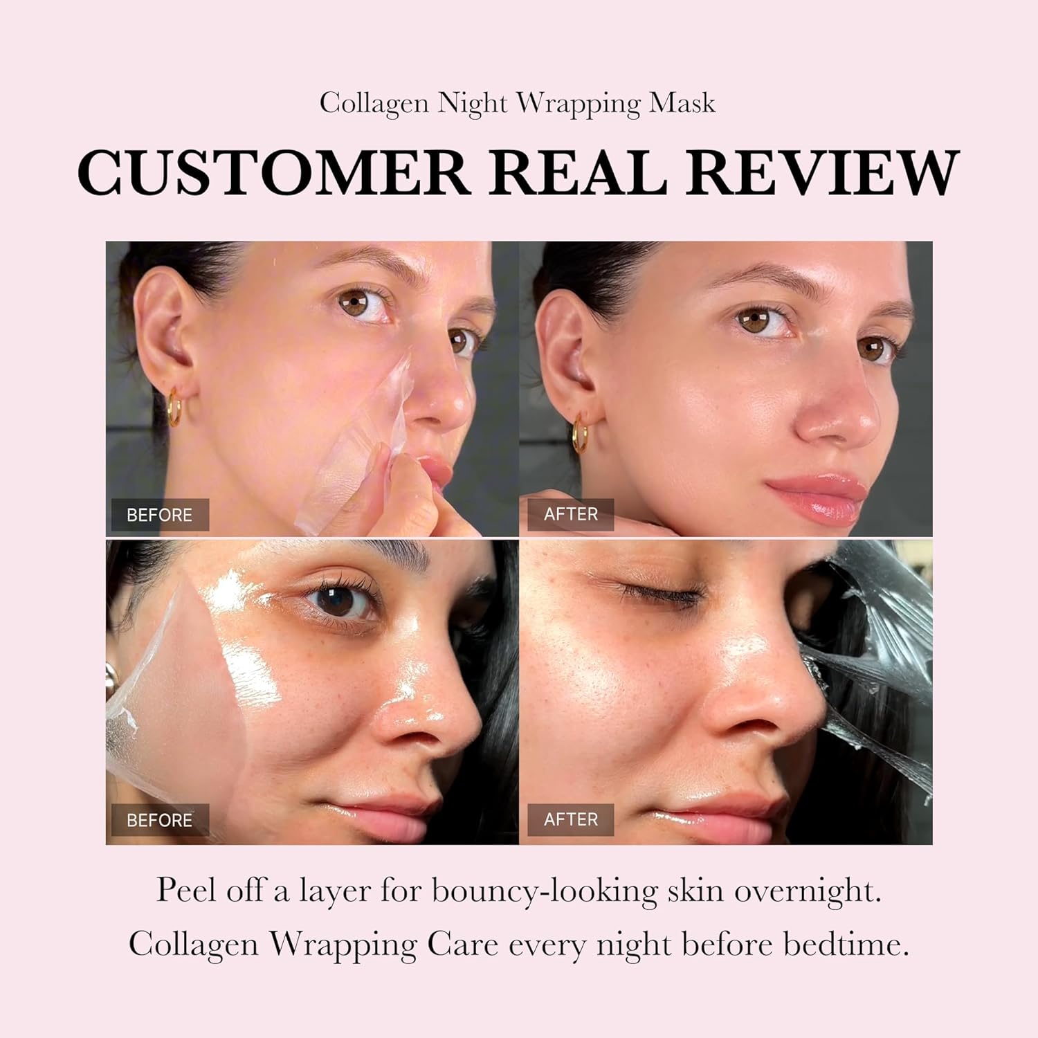 Mascarilla facial despegable con envoltura nocturna de colágeno Medicube, cuidado que aporta elasticidad e hidratación, reduce la flacidez y la opacidad, colágeno hidrolizado_voghion.com