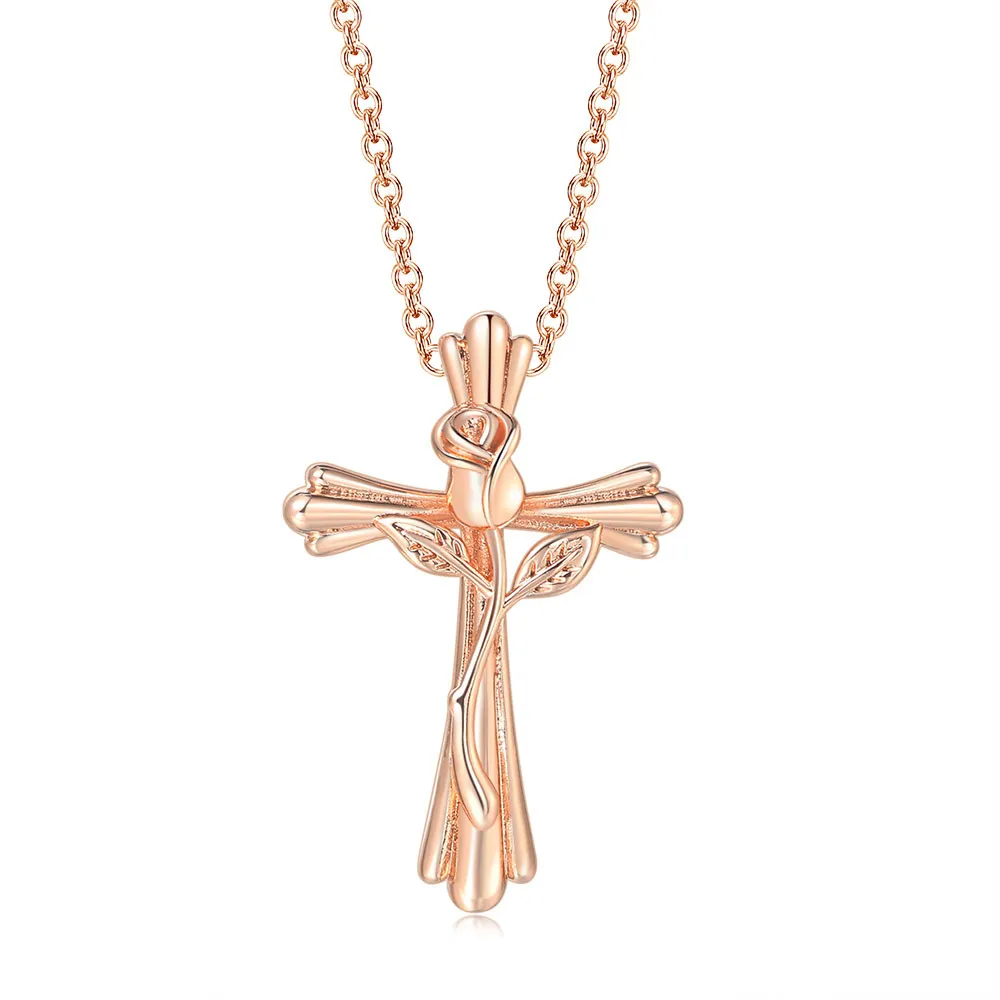 Halskette mit Rosenkreuz-Anhänger für Damen_voghion.com