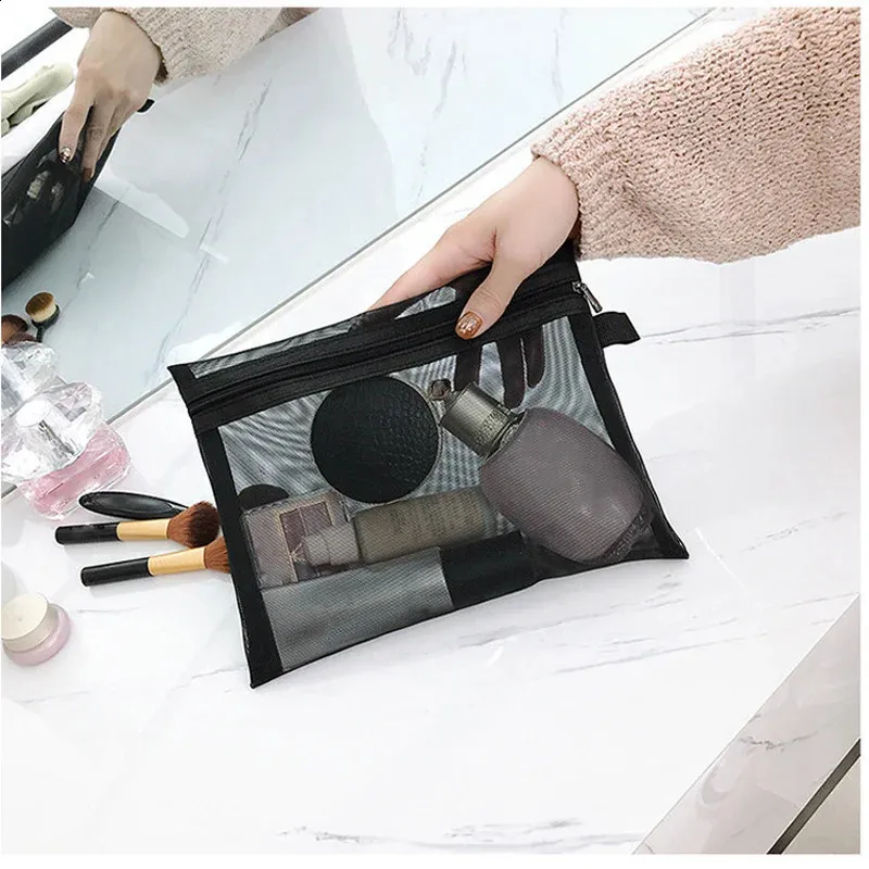 1 trousse de toilette noire pour femme, trousse de toilette transparente, trousse de maquillage, pochette de lavage, petite et grande taille_voghion.com