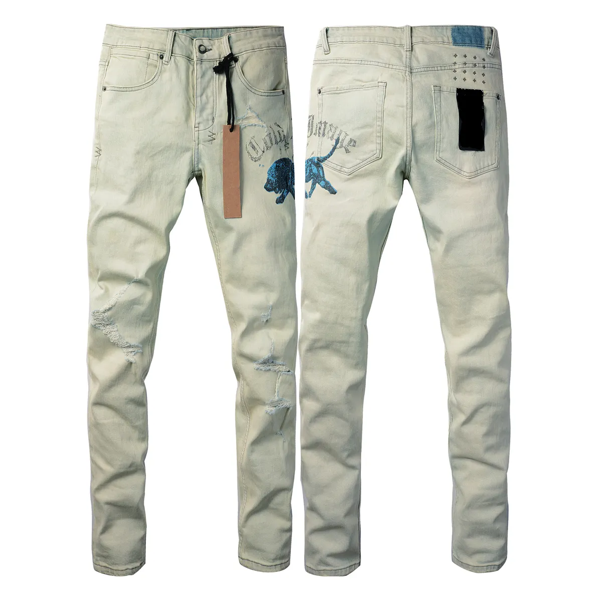 Jeans da uomo di alta qualità, stile Ksubi, lavaggio vintage alla moda, con gamba dritta e strappi, stile street._voghion.com