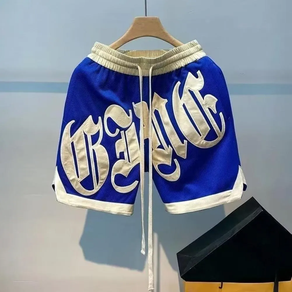 Men's Shorts Men Summer Pants Letter Print Drawstring With Elastic Waist Pockets Knee Length Vacation Beach Sport Casual_voghion.com