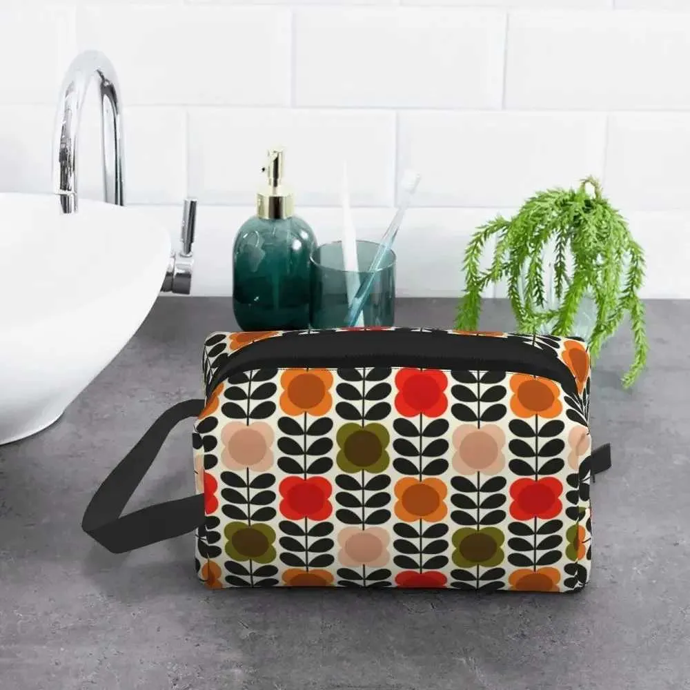 Tilpasset Orla Kiely Spot wer Tørret Gul Grå Dame Makeupæske med Stor Kapacitet Skønhedsopbevaringspose Y241023_voghion.com