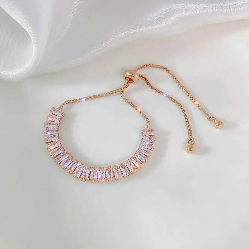 Adjustable Zircon Bangle Bracelet Gold Plated Stainless Steel_voghion.com