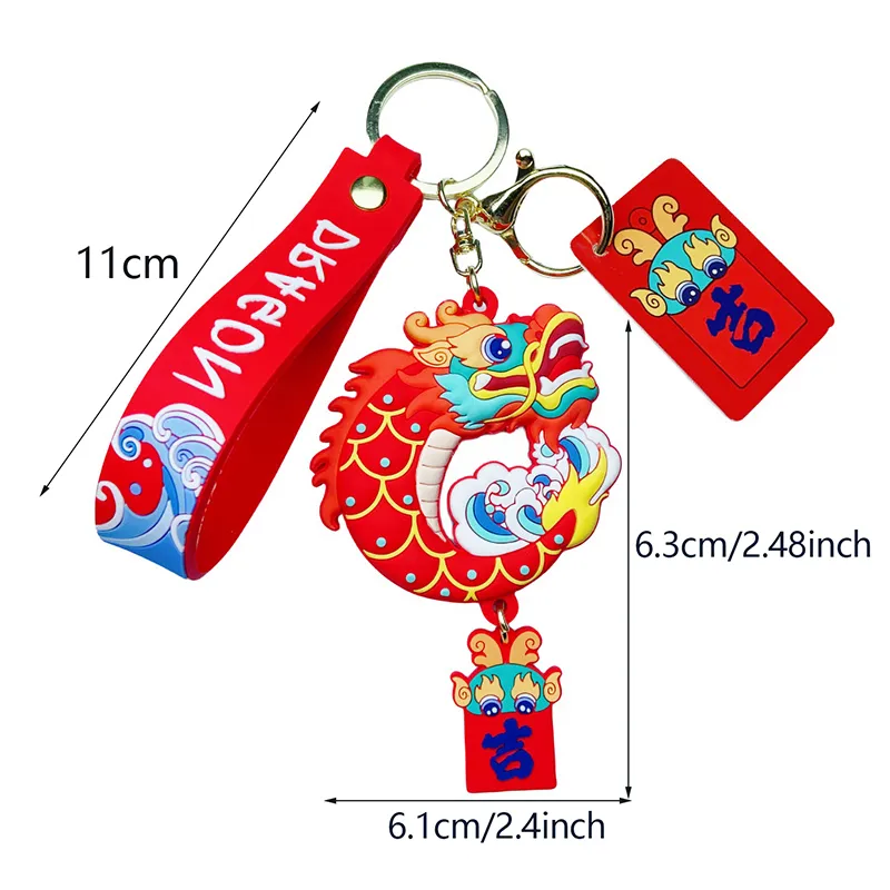 1PC Rot Neue Keychain Nette Schlüsselanhänger Hängen Zubehör Dekore Chinesischen Drachen Jahr Schlüsselanhänger Glück Geschenk_voghion.com