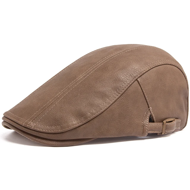 Beretă din piele PU pentru bărbați, toamna și iarna, cu vizieră, șapcă plată, îngroșată, caldă, berete, vintage, Anglia, șepci de ziar mai mari_voghion.com