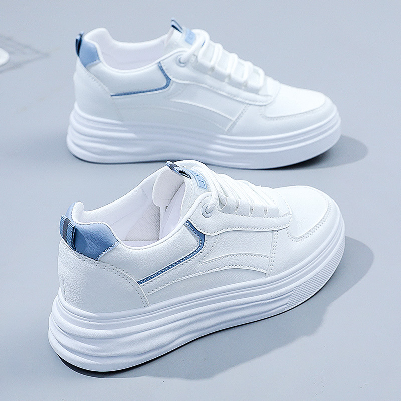 White Sneakers For Women Thick Sole Breathable Height Increasing_voghion.com