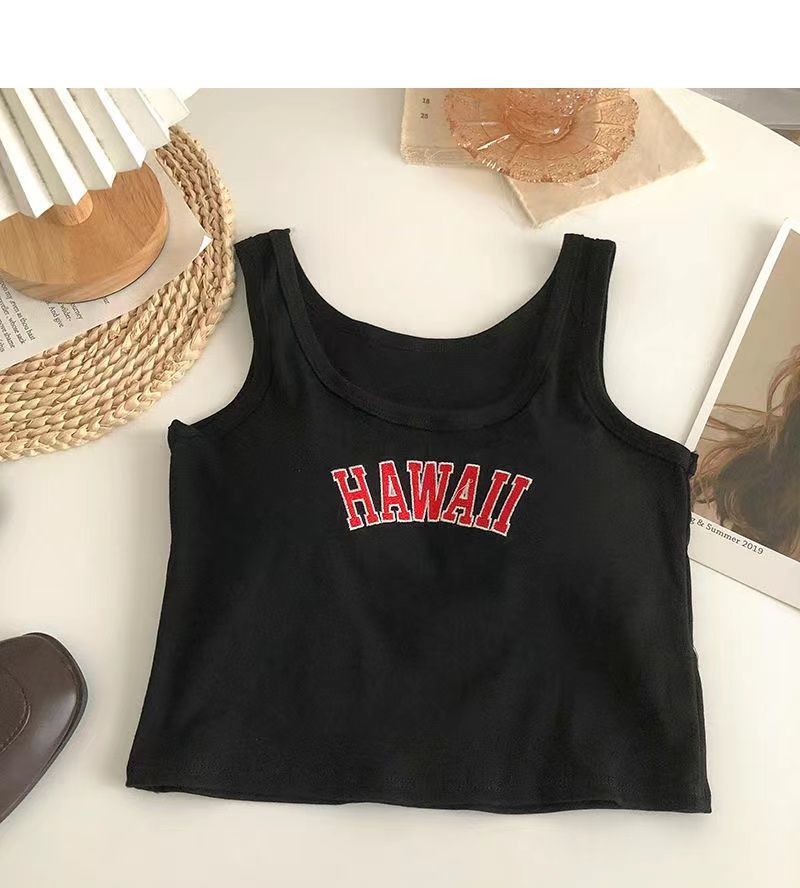 Semplice canotta traspirante in puro cotone con lettere per abbigliamento sportivo all'esterno e all'interno, top corto all-match slim sul retro_voghion.com