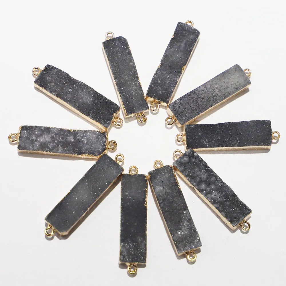 Colliers pendentifs en pierre druzy grise naturelle de haute qualité, pendentifs à double boucle, connecteur en métal minéral, tranche d'agate géode_voghion.com