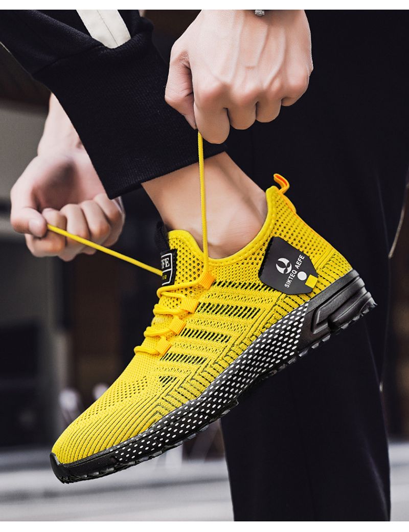 Scarpe da corsa da uomo in tessuto volante traspirante slip-on con suola spessa, semplici, in tinta unita, con rete pigra_voghion.com