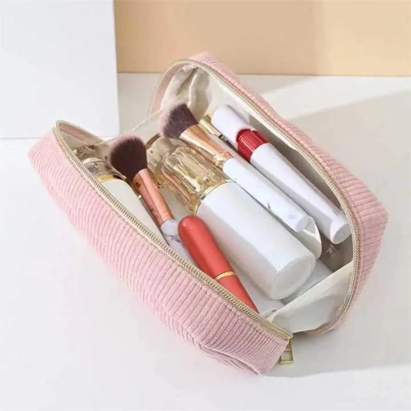 Womens Corduroy solid color makeup travel portable face wash storage bag organizer wallet Y241023_voghion.com