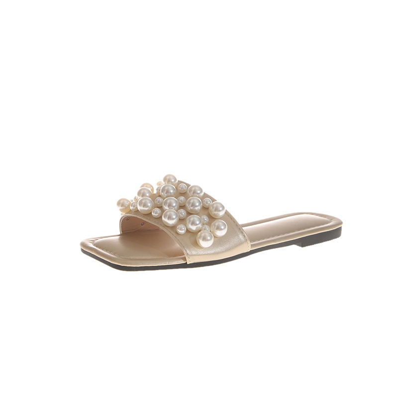 Versione coreana di perline oversize da donna, morbidi sandali da spiaggia con fondo piatto, pantofole_voghion.com