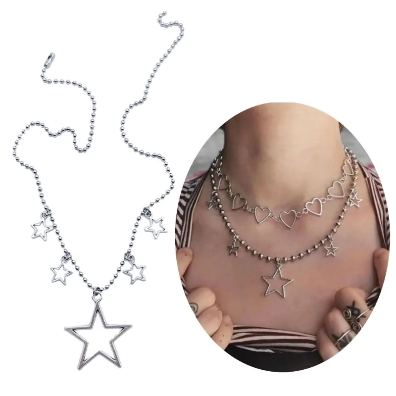 Ketten Perlen Kette Hohl Stern Schlüsselbein Stilvolle Elegante Fringe Halskette Geschenk N2UE_voghion.com