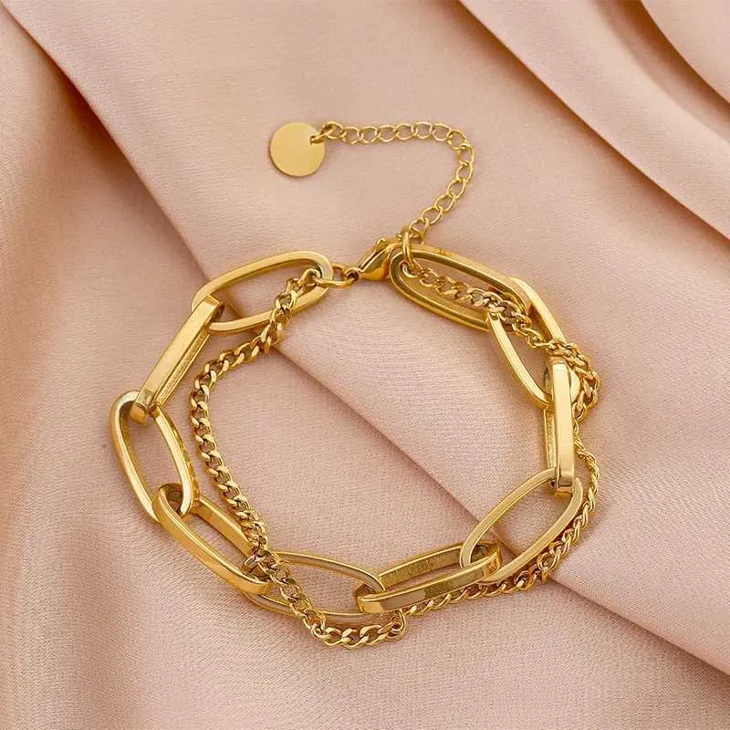Pulsera de charm multicapa de acero inoxidable oro para mujer retro_voghion.com