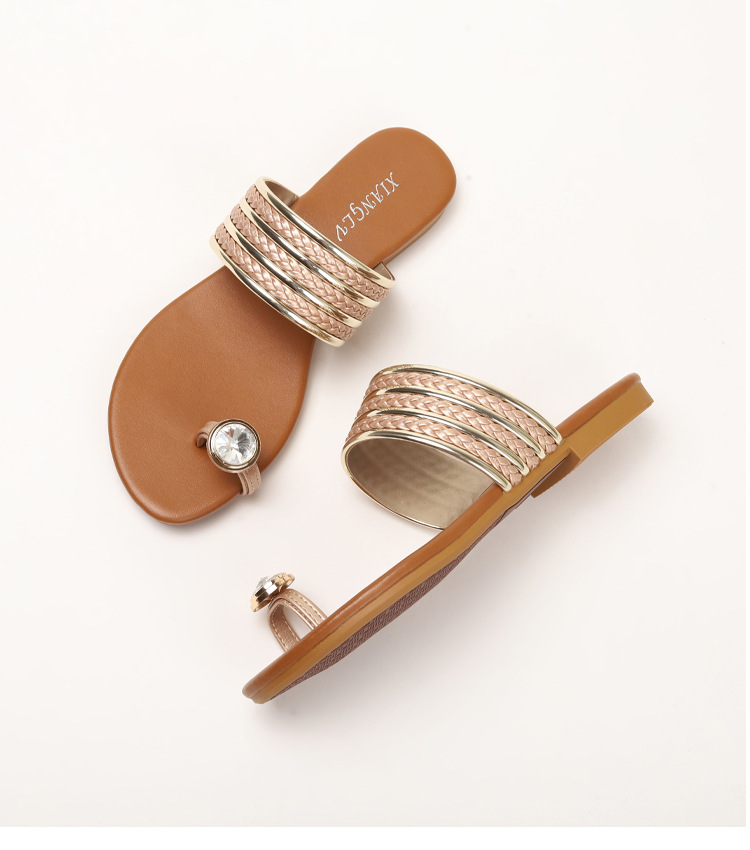 Sandali romani con fibbia a una parola con fibbia a diamante per donna, scarpe da donna intrecciate alla moda e comode_voghion.com