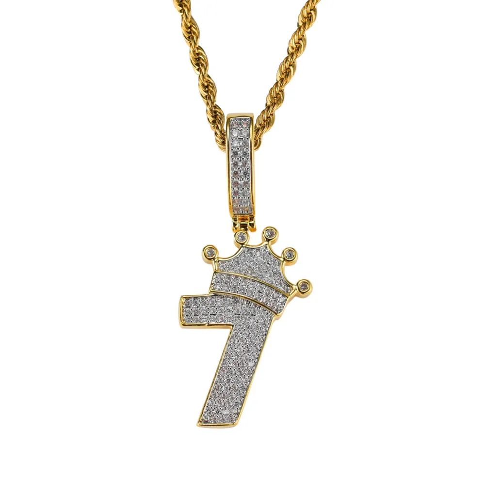 Pendant Necklaces Bling Hip Hop 7 Brass Micro Pave With CZ Stones Necklace Jewelry For Men And Women CN021_voghion.com