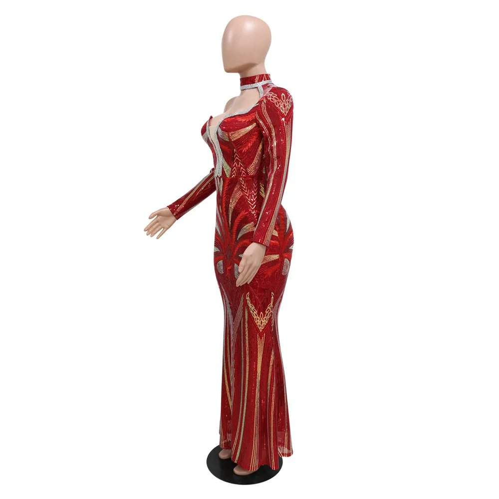 Vestidos casuales IDress 2023 Vestido elegante de lentejuelas de diamante de perforación de calidad para mujer Vestido largo maxi ajustado para fiesta Club nocturno_voghion.com