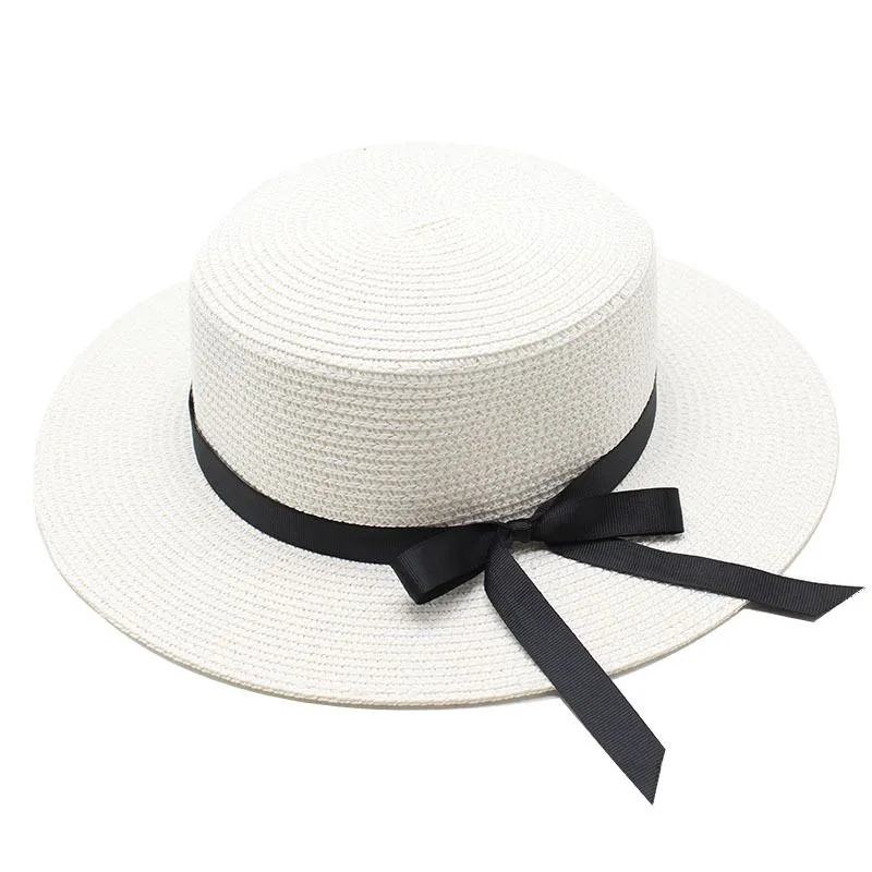 Fashion New Women's Outdoor Sunscreen Sun Beach Sunshade Travel Flat Top Bowknot Straw Hat_voghion.com