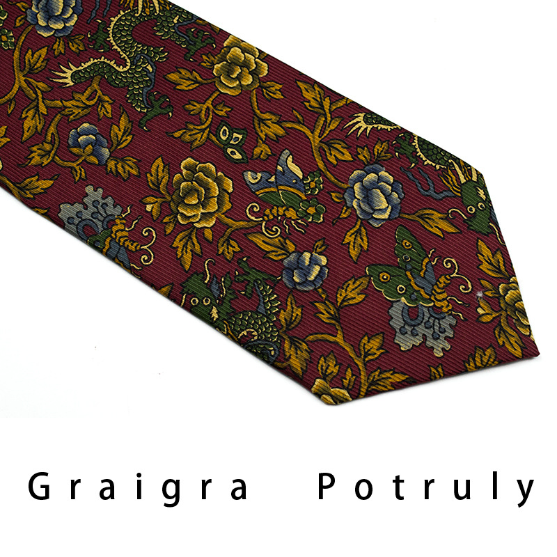 Men's Ties & Handkerchiefs replacement burgundy second-hand coffee color imported quality mulberry silk printed silk paisley men's tie extra wide_voghion.com