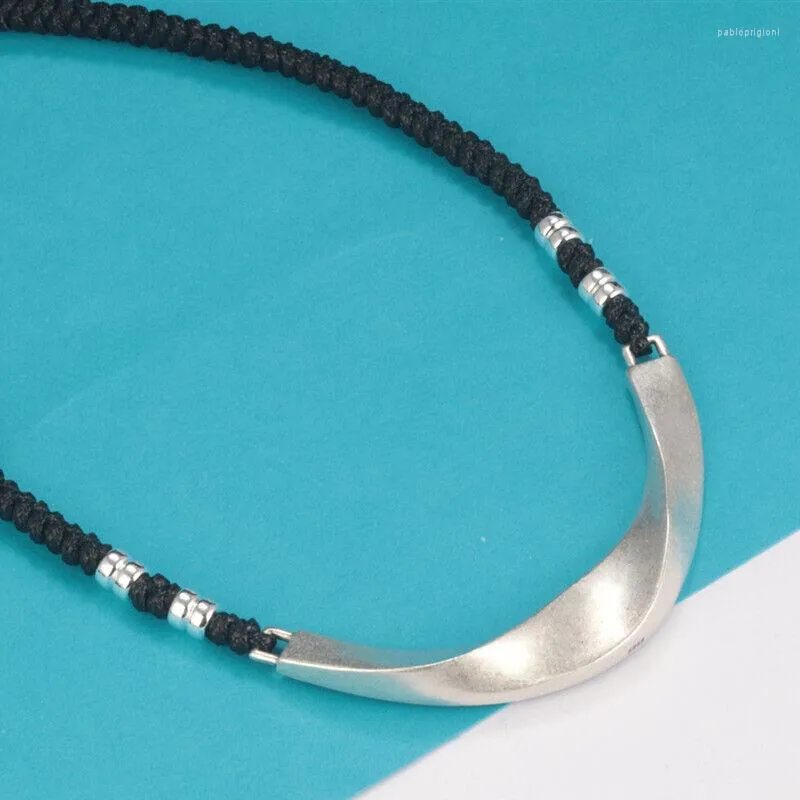 Catene in argento massiccio Sterling Silver a forma di luna con collana in cordino di cera da 17,7 pollici_voghion.com