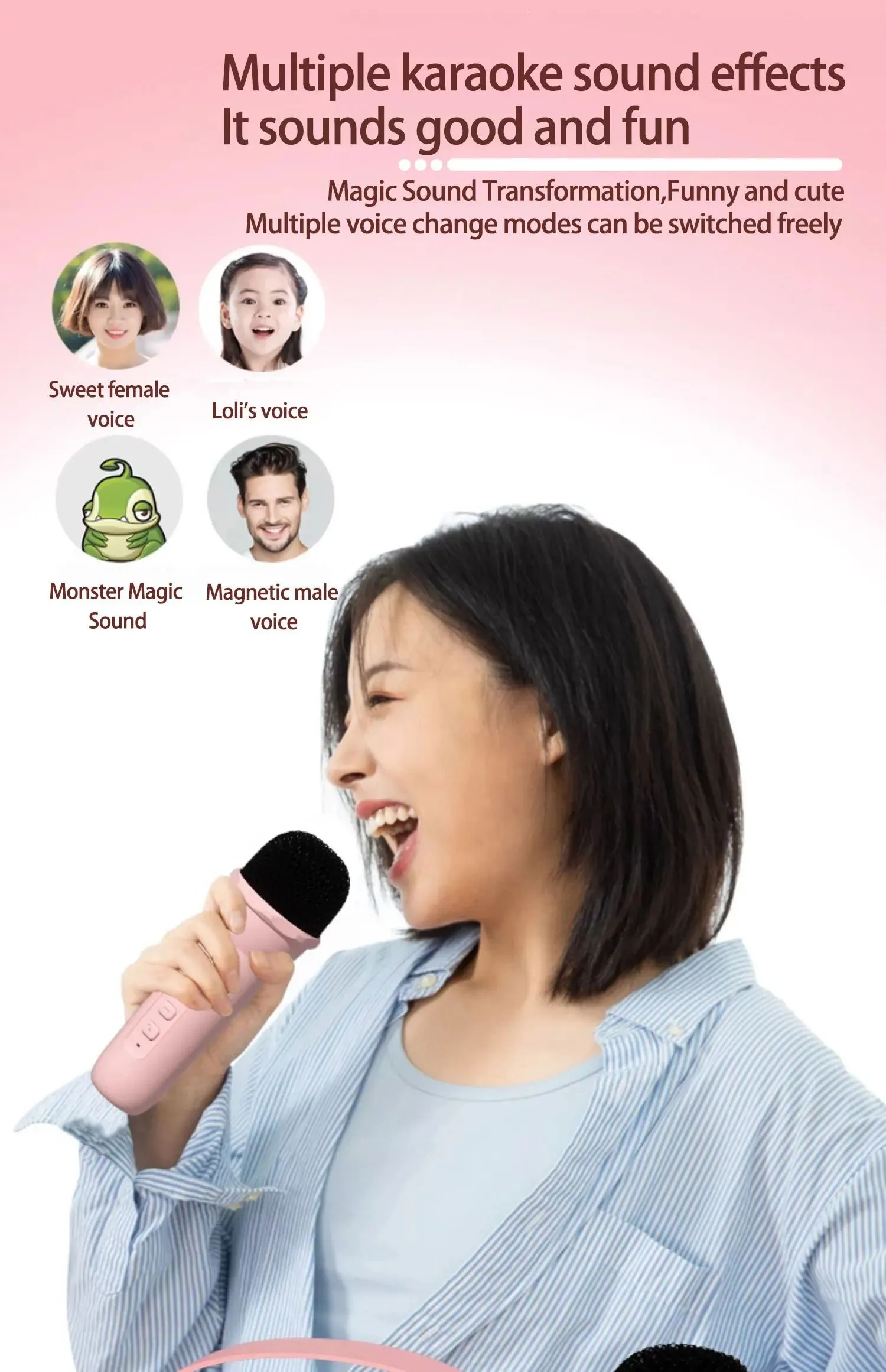 Mikrofone Mini-Karaoke-Hine für Kinder Tragbarer Bluetooth-Lautsprecher mit 1-2 drahtlosen Mikrofonen für 3 4 5 Jahre Geschenke Spielzeug_voghion.com