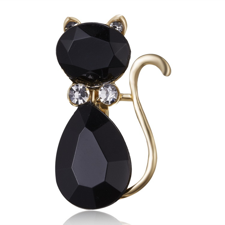 Spilla a forma di gatto con simpatico intarsio di diamanti dalla personalità, fiore sul petto con strass in lega alla moda e versatile_voghion.com