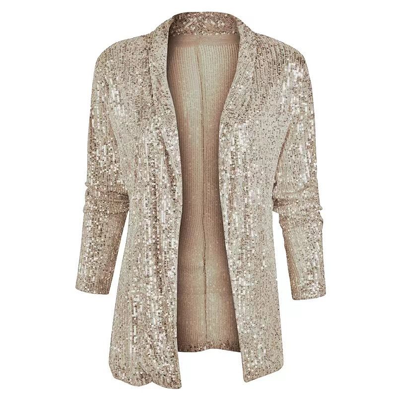 Damenbekleidung neuer heißer Stil, elegante einfarbige Slim Fit-Freizeit-Pailletten-Kleinanzugjacke für Damen_voghion.com