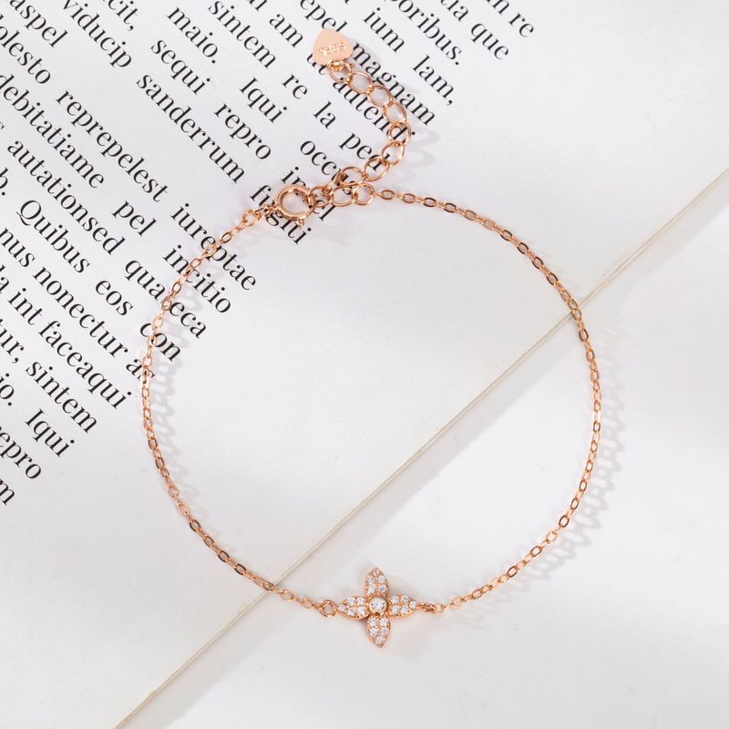 Light S Sterg Sier Niche Design High End Firkløverarmbånd til kvinder Indlagt med zirkon Ultra Fine Håndsmykker_voghion.com
