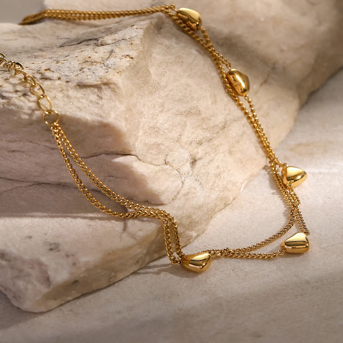 Gold Edelstahl Doppel-schicht Liebe Kleine Anhänger Fußkettchen für Frauen 2024 Sommer Neue Strand Shopping Party Schmuck Kostenloser_voghion.com