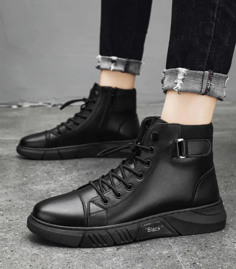 Motorcycle High Top Boots Leather Waterproof Men Safety Boots_voghion.com