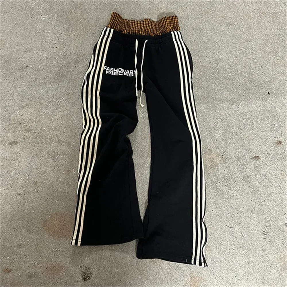 Férfi nadrág Férfi Y2K divat Egyszerű Csíkos Alkalmi Férfiaknak Retro Haruku Hip Hop Melegítőnadrág Laza Egyenes Magas Derekú_voghion.com