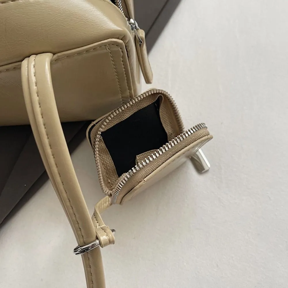 Borsa a tracolla piccola quadrata in pelle PU stile coreano con auricolari, tinta unita, alla moda, per ragazze/donne_voghion.com