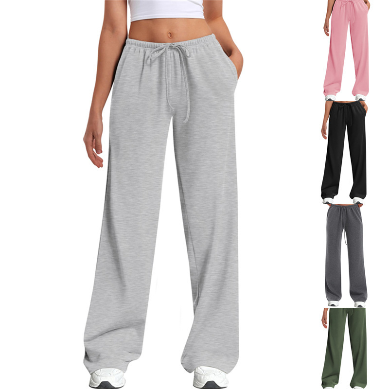 2025 European And American Women’s Wide Leg Sweatpants Loose Low Waist Sweatpants Drawstring Elastic Belt Pockets Spot