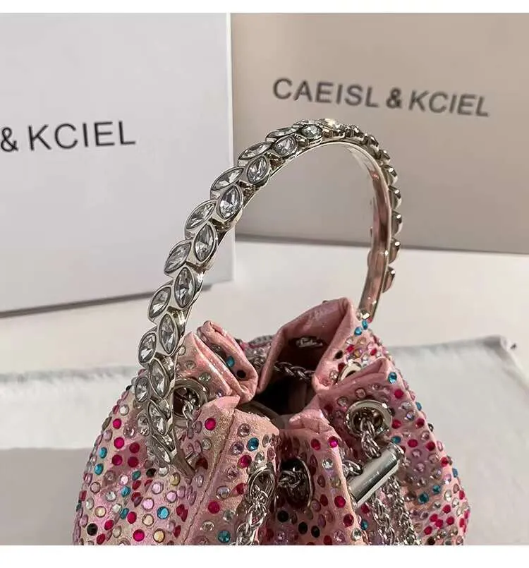 Krystalskinnende Dias Metal Ringhåndtag Kvinder Håndtaske Aften Bryllupsfest Clutch Pung Skuldertaske_voghion.com