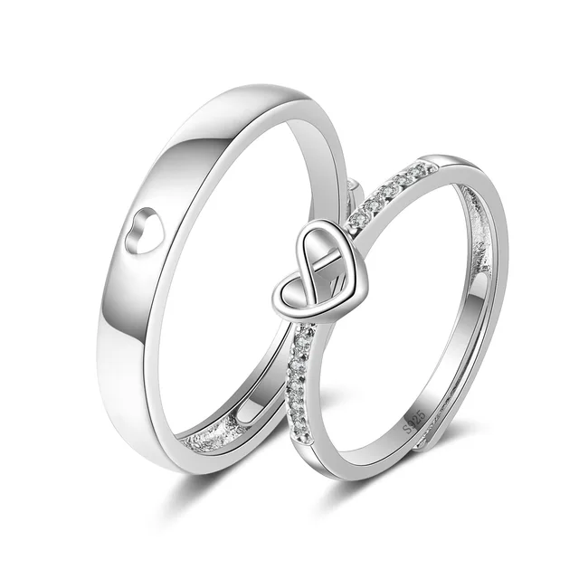 Mode 2024 Romantische Paar Ehering für Frau Männer 2 Stücke Liebe Herz Zirkon verstellbare Ringe Mode verlobt Versprechen Schmuck_voghion.com