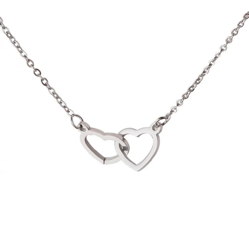 Catene Semplice Hollow Doppio Cuore Ciondolo Choker Moda Metallo Clavicola Catena Collana Festa Gioielli Impilabile Collare_voghion.com