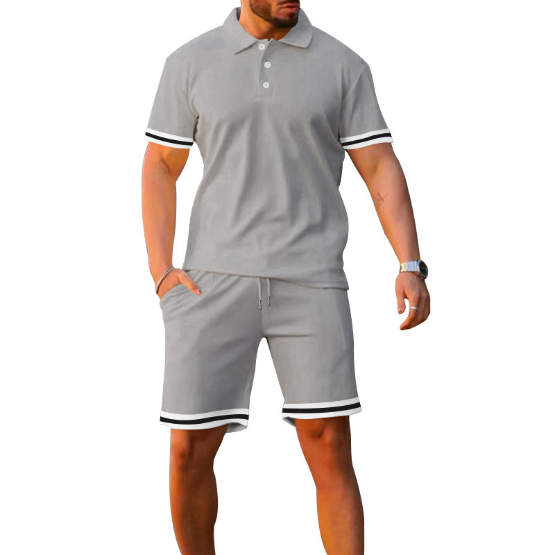 Herrenbekleidung Sommer Revers Kurzarm Shorts Zweiteiliger Sportanzug für Herren_voghion.com