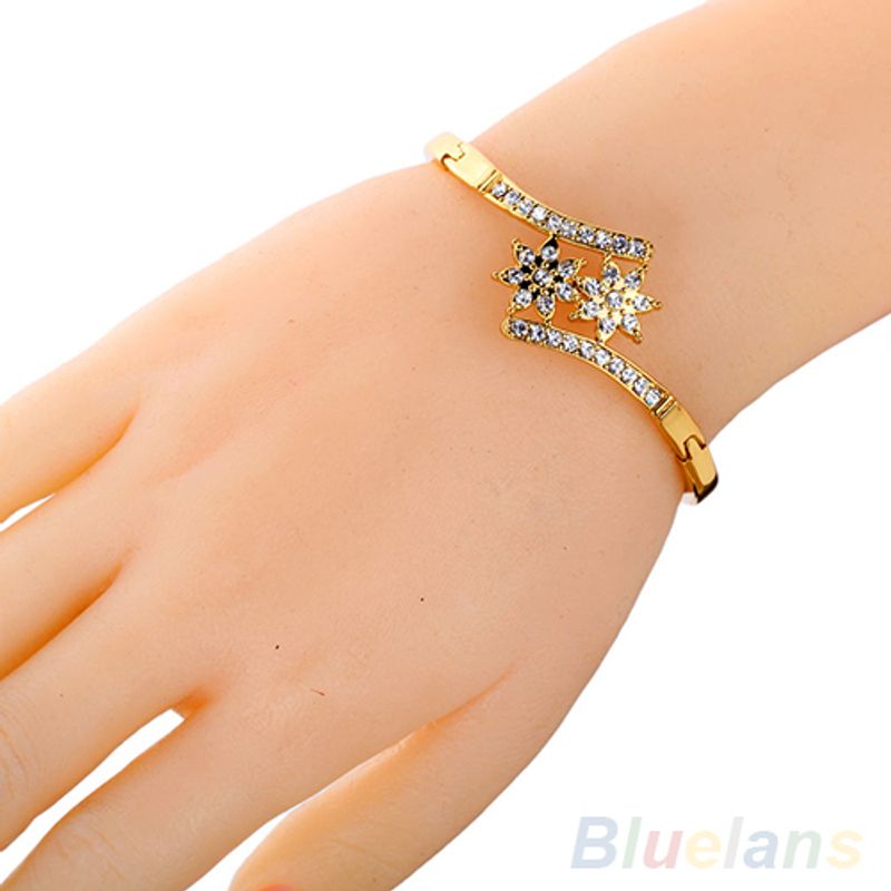 Shuosbai Women\'s Fashion Inlaid Rhie Symmetrical wer Cuff Bangle Bracelet_voghion.com
