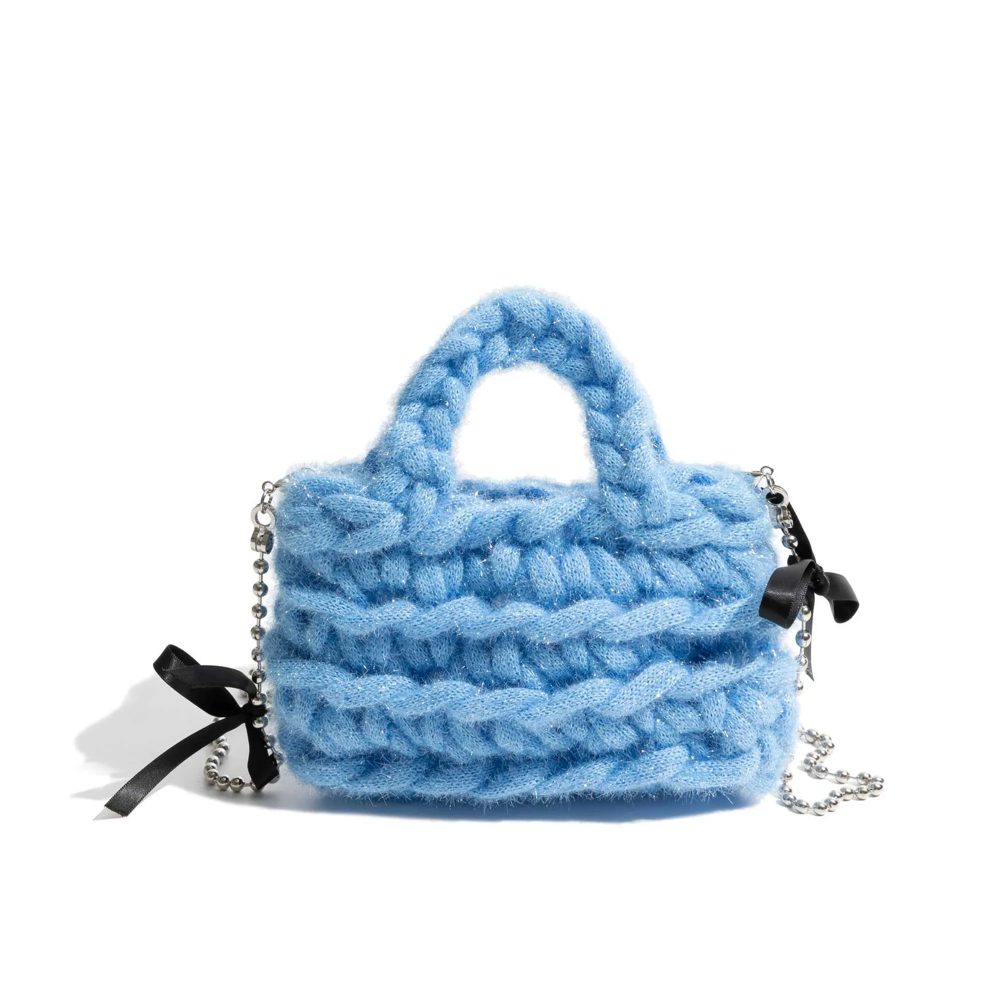 MABULA Weihnachtsrote gestrickte Hobo-Handtasche, Winter, warmer Baumwollstoff, stilvolle gewebte Handy-Geldbörsenkette, schlichtes Design_voghion.com