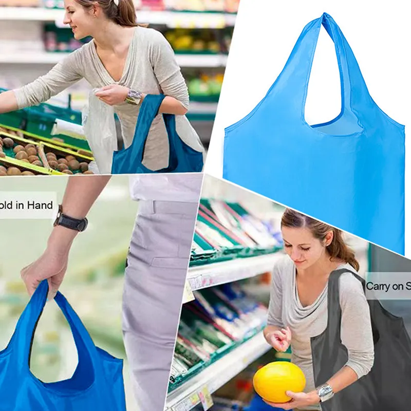 Solid Color Foldable Shopping Reusable Grocery Eco-Friendly Shoulder Handbag For Travel Supermarket Tote Bag_voghion.com