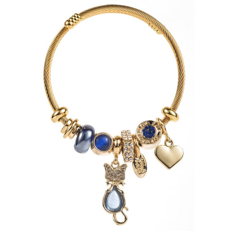 Nuovo bracciale regolabile in acciaio inossidabile con ciondolo a forma di gatto e ciondolo Dia per la migliore amica_voghion.com