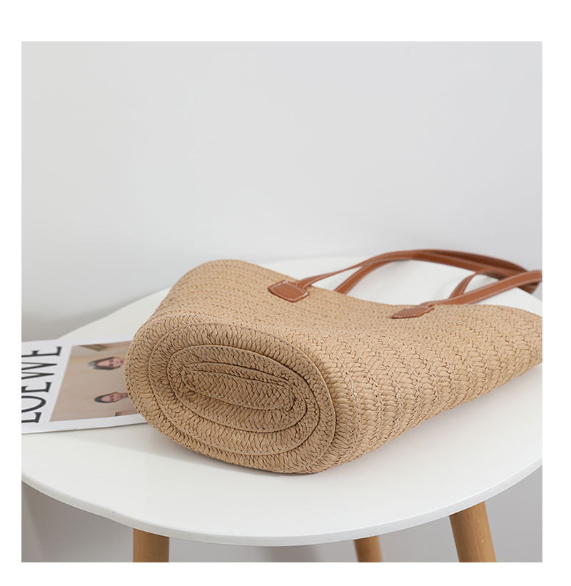 Borsa a tracolla semplice e versatile in paglia 2024 nuova borsa tote intrecciata di grande capacità borsa da spiaggia per le vacanze al mare da donna_voghion.com