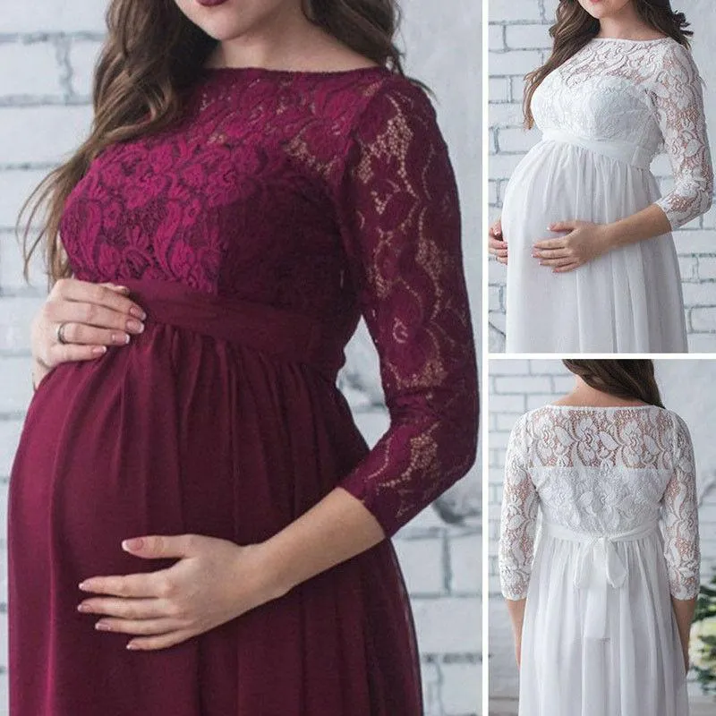 Gravidklänningar Gravida kvinnor Baby Shower Klänning Pografi Rekvisita Graviditetskläder Spets Maxiklänning För Po Shoot_voghion.com