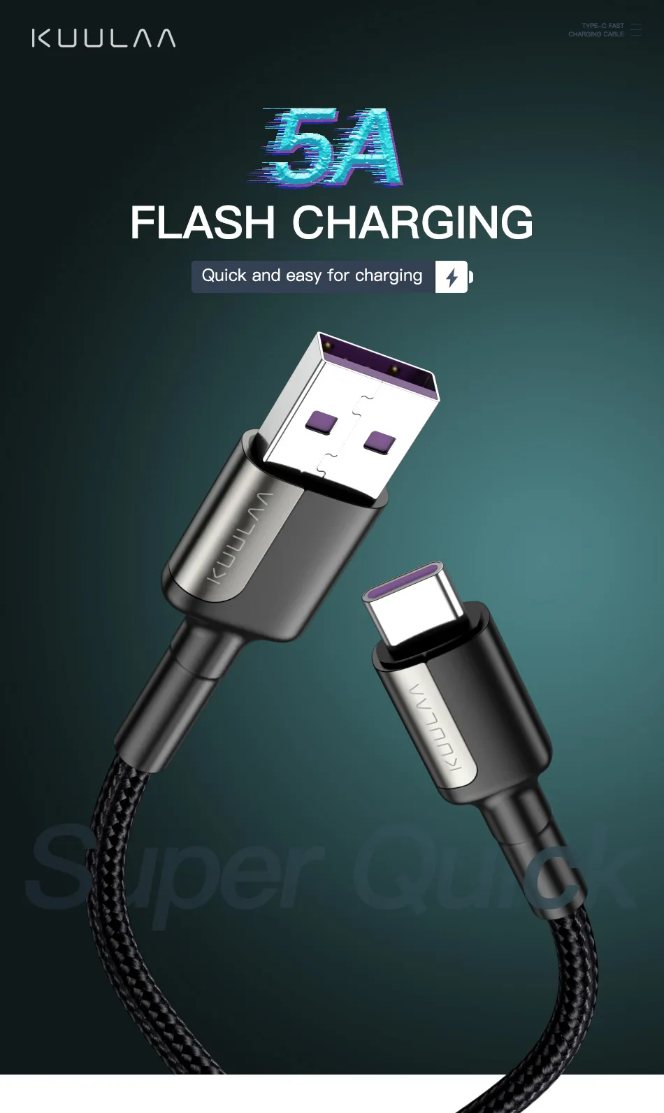 KUULAA 5A USB Type C For Samsung Xiaomi Mi Redmi Fast Charging USB-C Cable Mobile Phone Charger USBC Type-C Data Wire_voghion.com