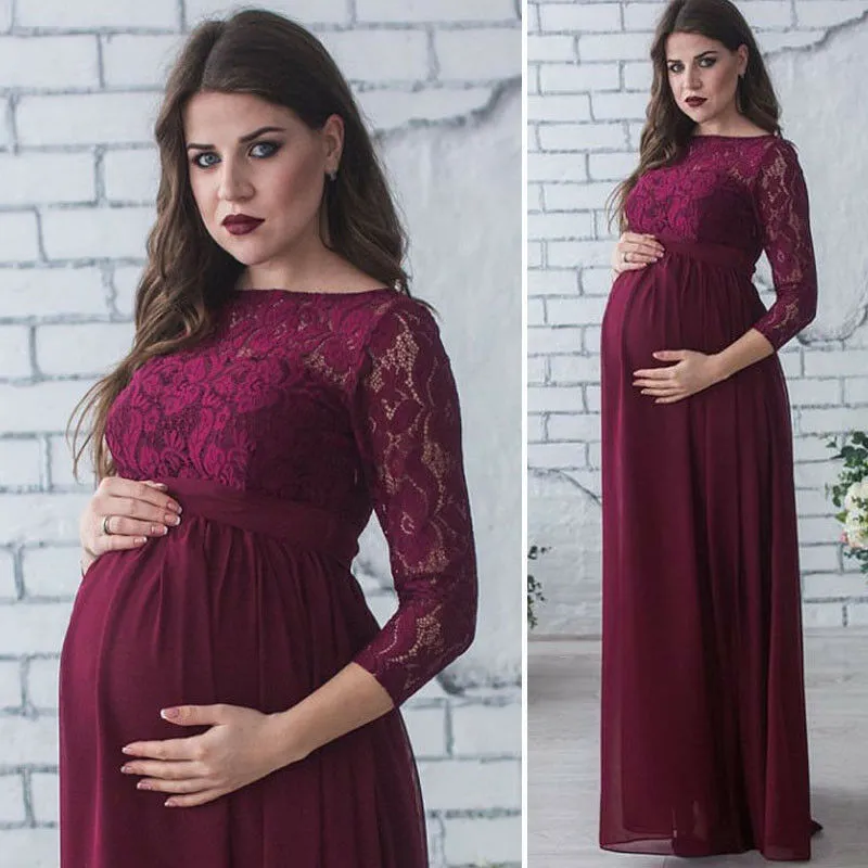 Robes de maternité femmes enceintes robe de douche de bébé accessoires de photographie vêtements de grossesse dentelle robe Maxi pour Po Shoot_voghion.com