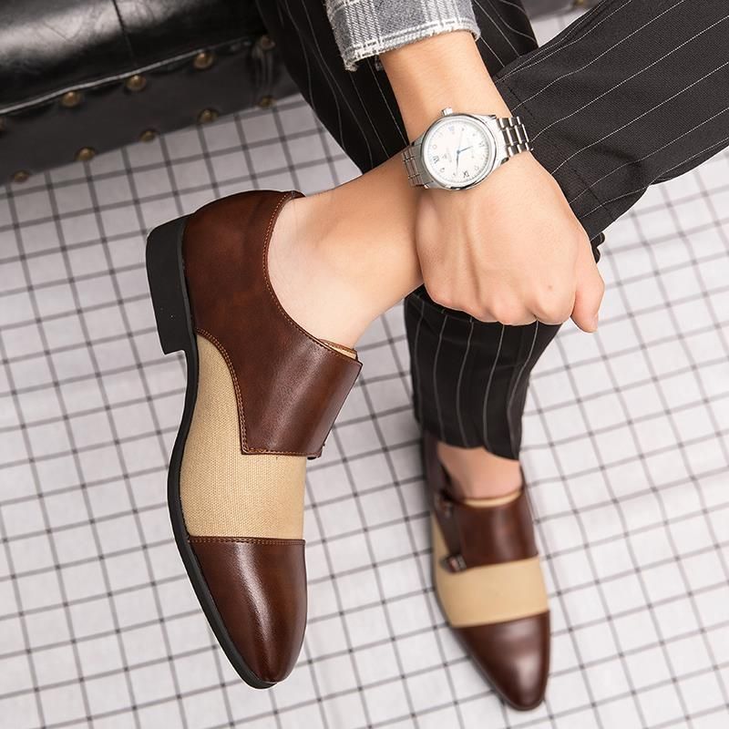 2023 autumn new retro British leather personality buckle formal men's business casual monk shoes_voghion.com
