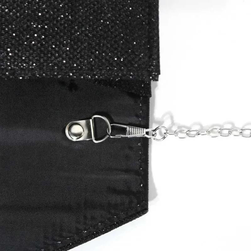 Womens envelope evening chain shoulder bag shiny sier long wallet womens wedding party clutch mini handbag Y241019_voghion.com