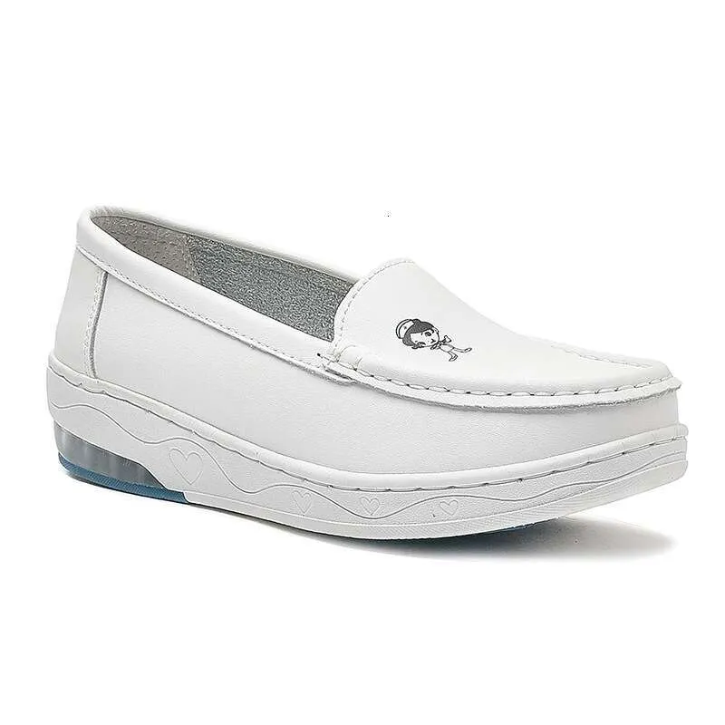 Enfermera Suave Suela gruesa Casual Plano Pequeños Zapatos blancos Sin cordones para mujer 456_voghion.com