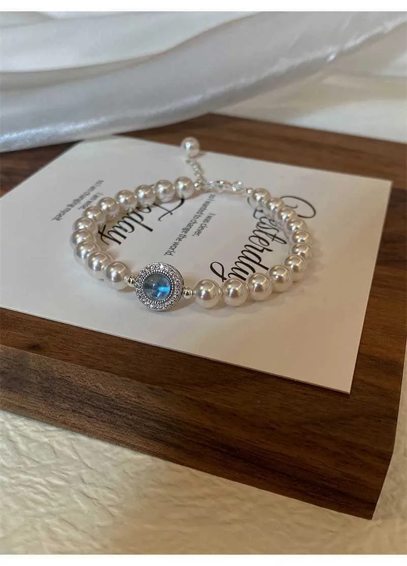 Elegant Pearl And Aquamarine Gemstone Bangle For Wedding Gift_voghion.com
